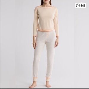 Free People Cream Lounge Set with Coral Trim